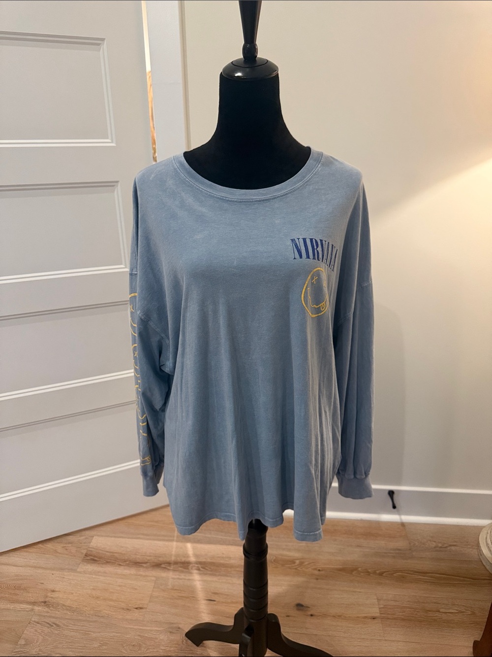 Daydreamer NIRVANA Light Blue Long-Sleeve Graphic Tee with Yellow Accent